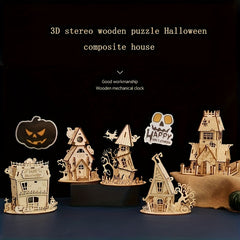 3D Wooden Puzzle Halloween House Educational Toys DIY Creative