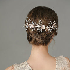 Bridal Flower Headband Hair Comb Faux Pearl Wedding Jewelry