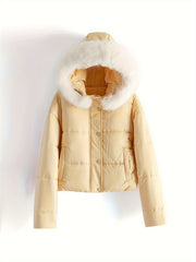 Women's Hooded Puffer Jacket Solid Causal Winter Warm Sports Jacket