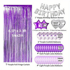 29pc Purple & Silver Birthday Balloon Set with Fringe Curtain