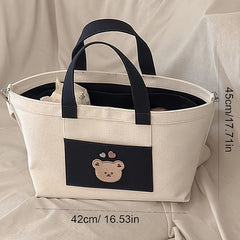 Cartoon Bear Polyester Tote Bag Large Capacity Casual Outing Mommy Handbag