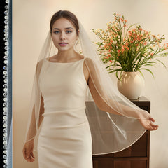 Beaded Bridal Veil Long Finger Length Bridal Gown with Beaded Edges