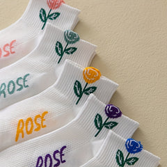 5 Pairs Floral & Letter Print Short Socks Women's Stockings