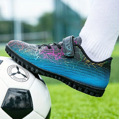 Boys' Turf Football Boots Hook Loop Fastener Outdoor Anti-slip TF Soccer Cleats