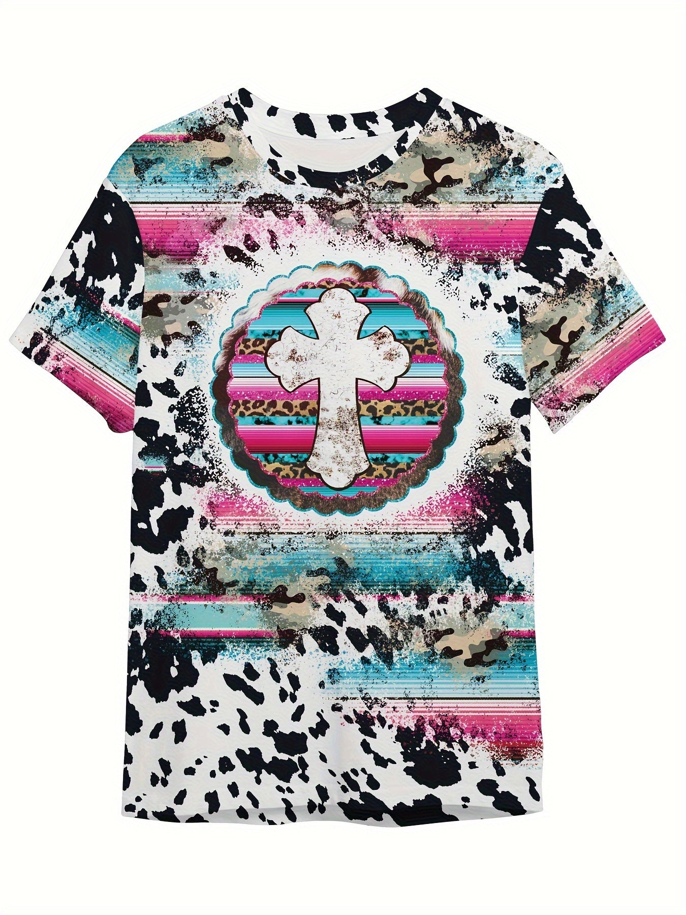 Western Style Cross Graphic Short Sleeve T shirt for Kids