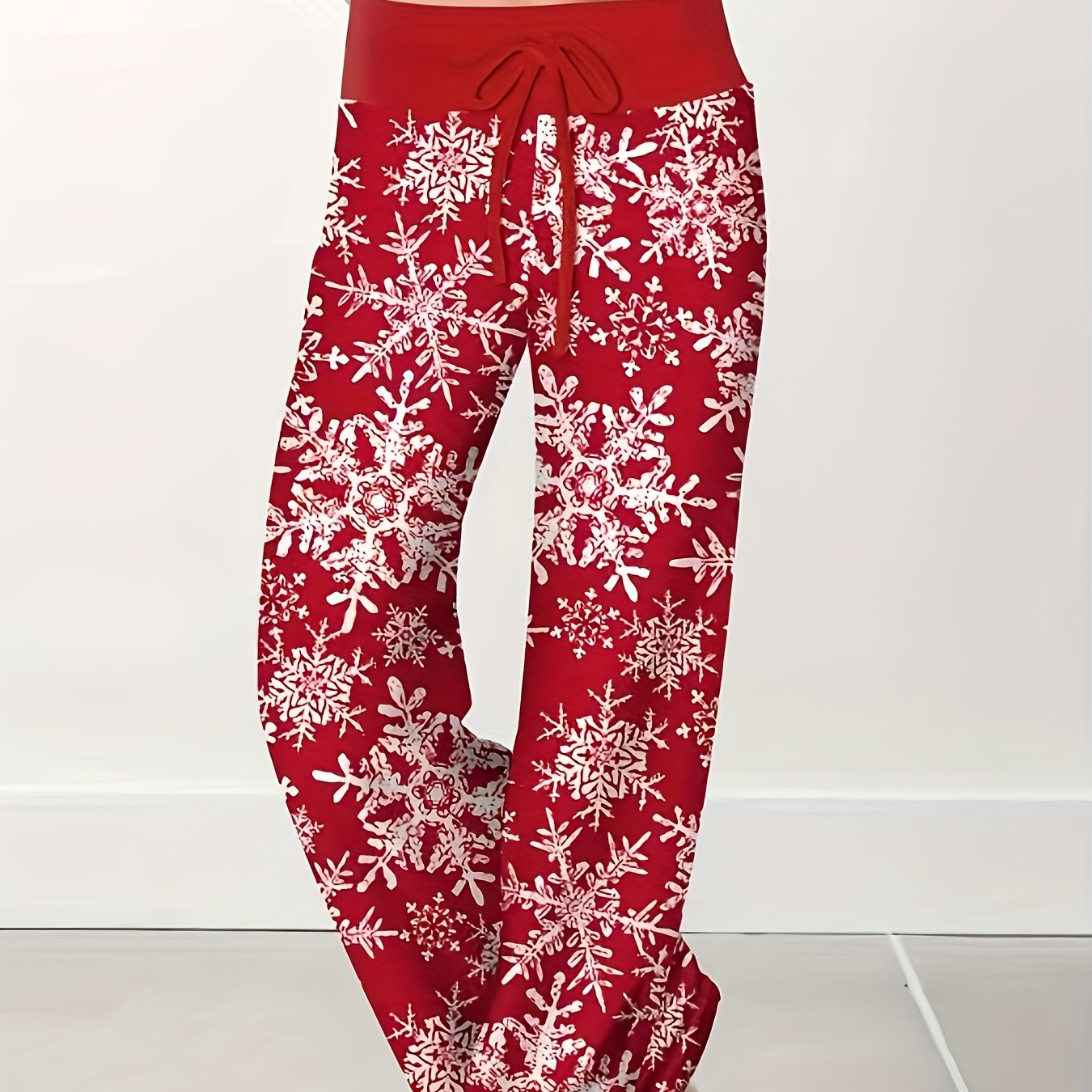 Women's Plus Snowflake Print High Rise Wide Leg Trousers