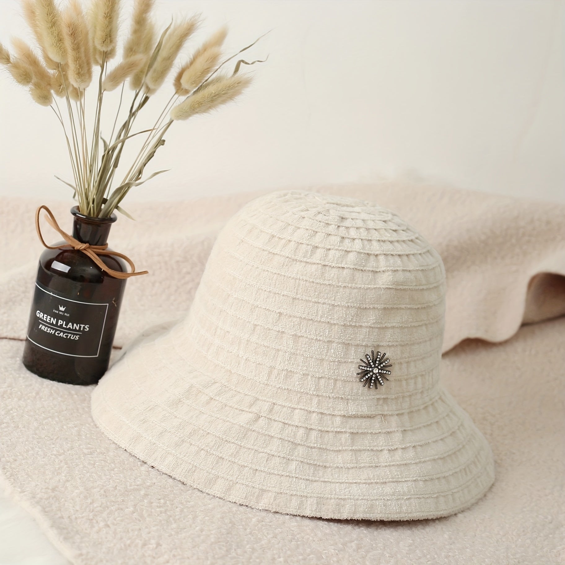 Striped Chenille Sun Hat Solid Casual Bucket Hats Casual Sunscreen Basin Hat