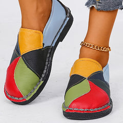 Women's Colorblock Flat Loafers Soft Sole Slip On Faux Leather Shoes