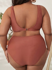 Solid Ruched Bra & Panty Swimsuit Set Plus Size Vacay 2pcs Set