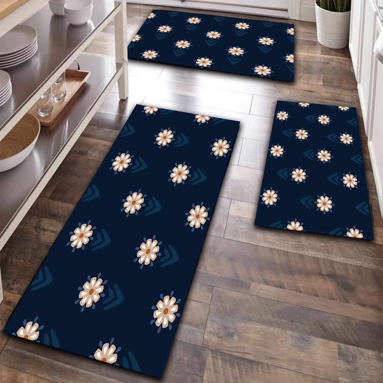Minimalist Flowers Print Rug Decorative Mat Machine Washable