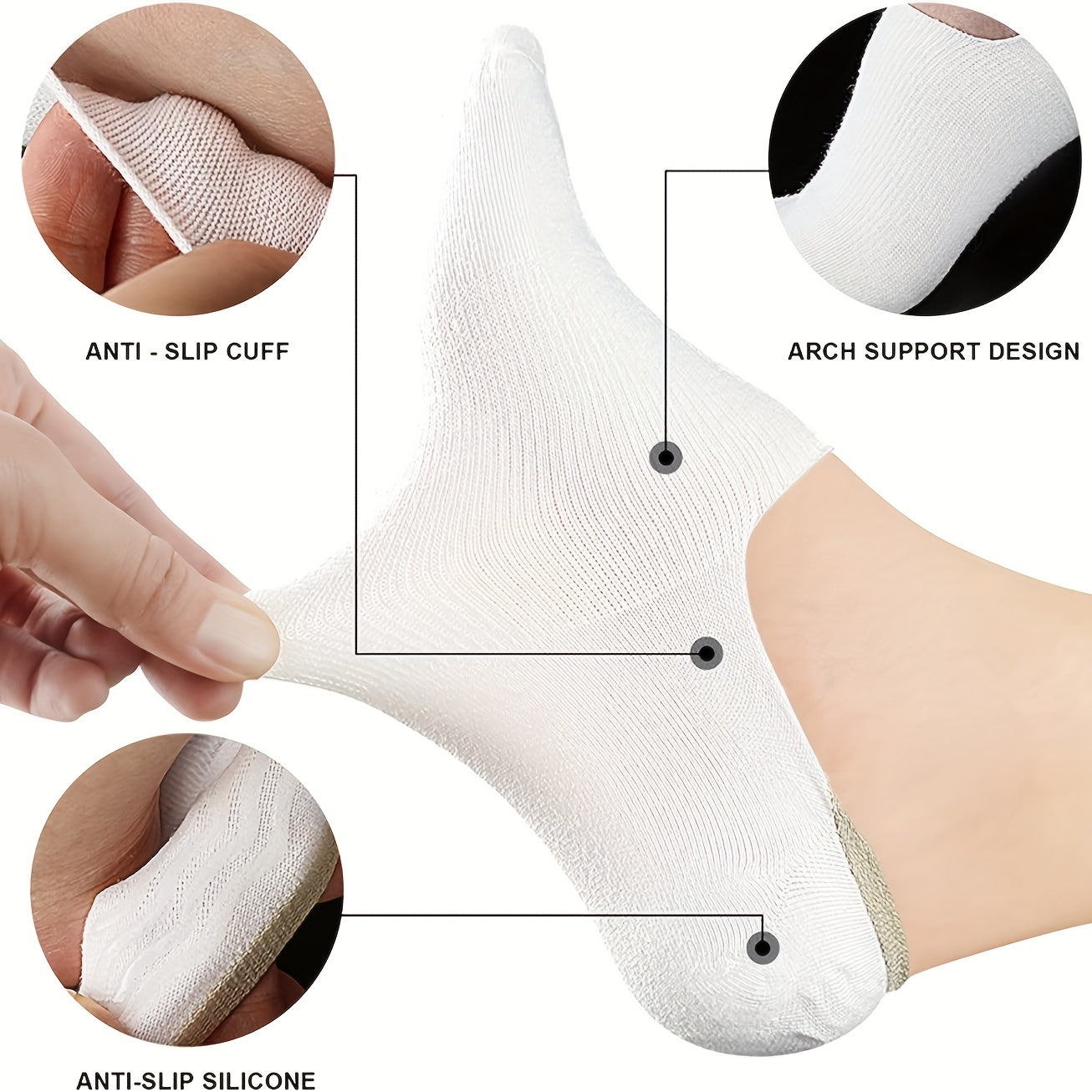 Non Slip Flat No Show Ankle Socks Thin Breathable Casual Socks