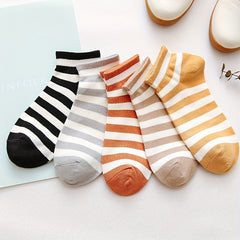 5 Pairs Striped Short Sports Socks Breathable Women's Stockings