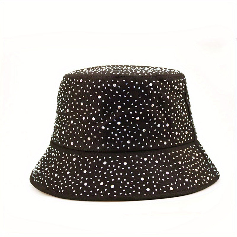 Rhinestone Decor Bucket Hat Lightweight Solid Casual Sun Hat