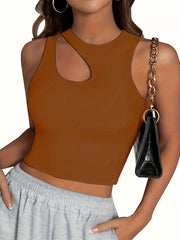 Hollow Out Tank Top Sleeveless Crew Neck Lingerie