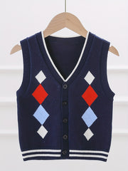 Boys College V Neck Knitted Sleeveless Fitness Sweater Vest