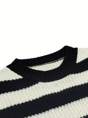 Casual Sweater Women's Plus Stripe Print Long Sleeve