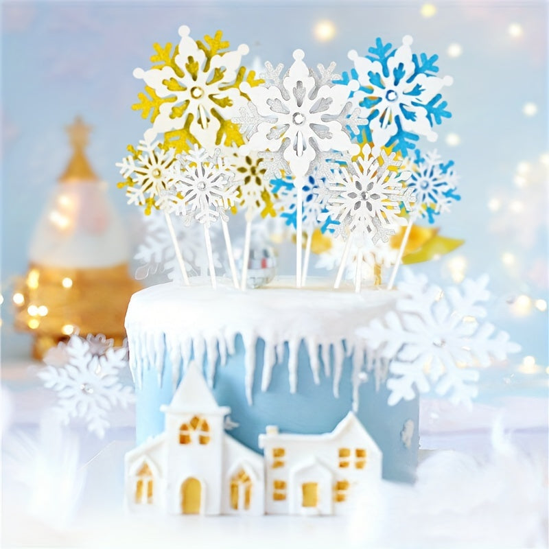 3pcs Snowflake Cake Toppers Birthday Party Decoration