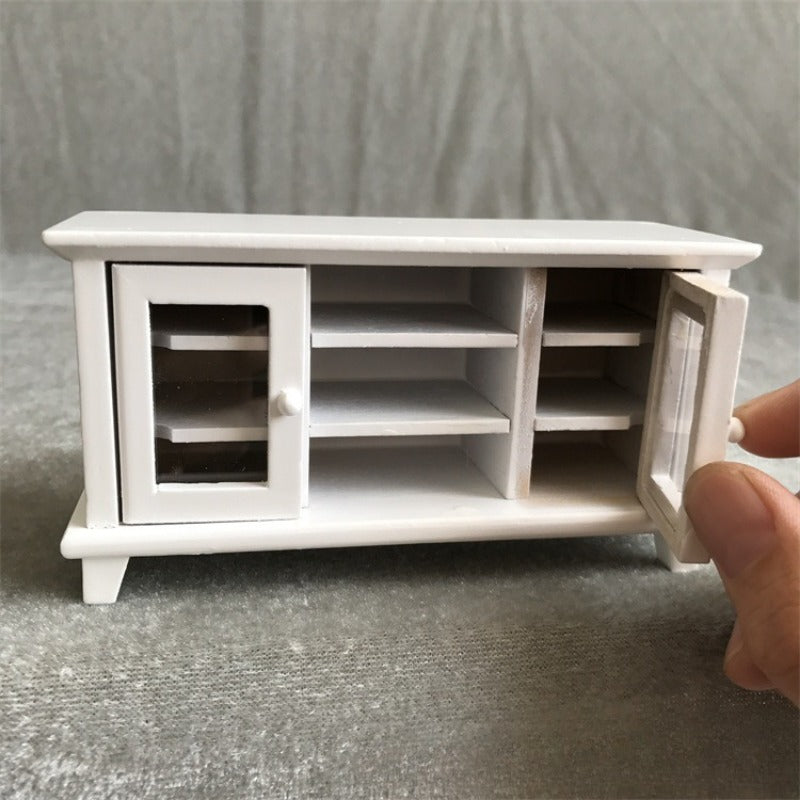Dollhouse Mini Furniture Wooden TV Cabinet Storage Mini Villa Living Room Decor