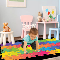 Colorful Puzzle Seating Rug for Classroom, Non Slip Backing