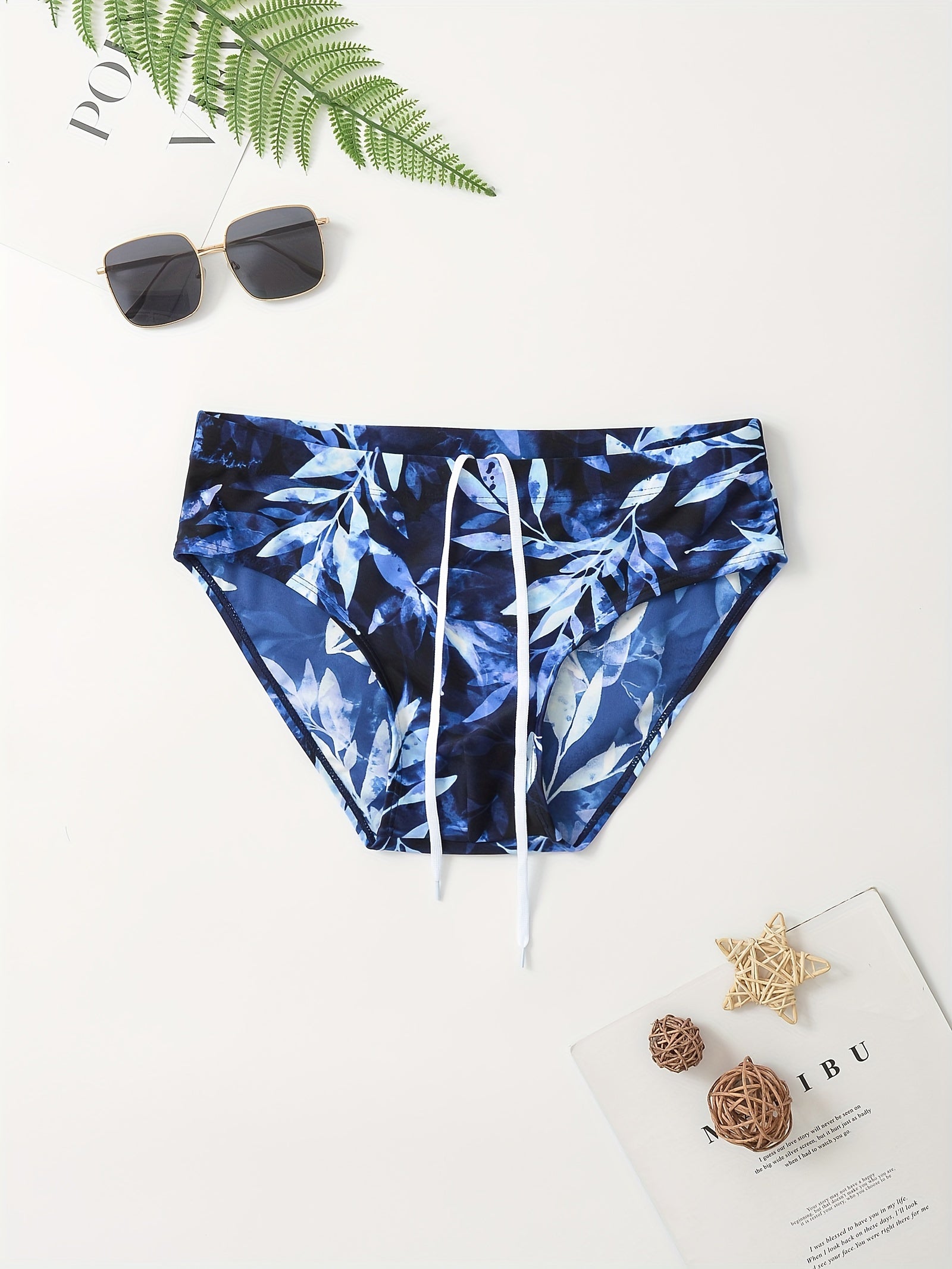 Men's Leaf Pattern Quick drying Swim Shorts for Summer Beach