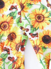 Girls Sunflower Print Cami Romper Jumpsuit Flare Leg Pants Overalls Kids Summer