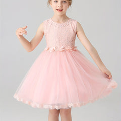 Girls Sleeveless Tutu Dress Beads Flower Appliques Party Birthday Princess Dress