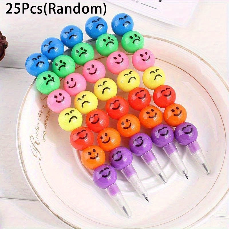 25pcs Colorful Pencil Cartoon Joyful Face Candy Gourd Pens