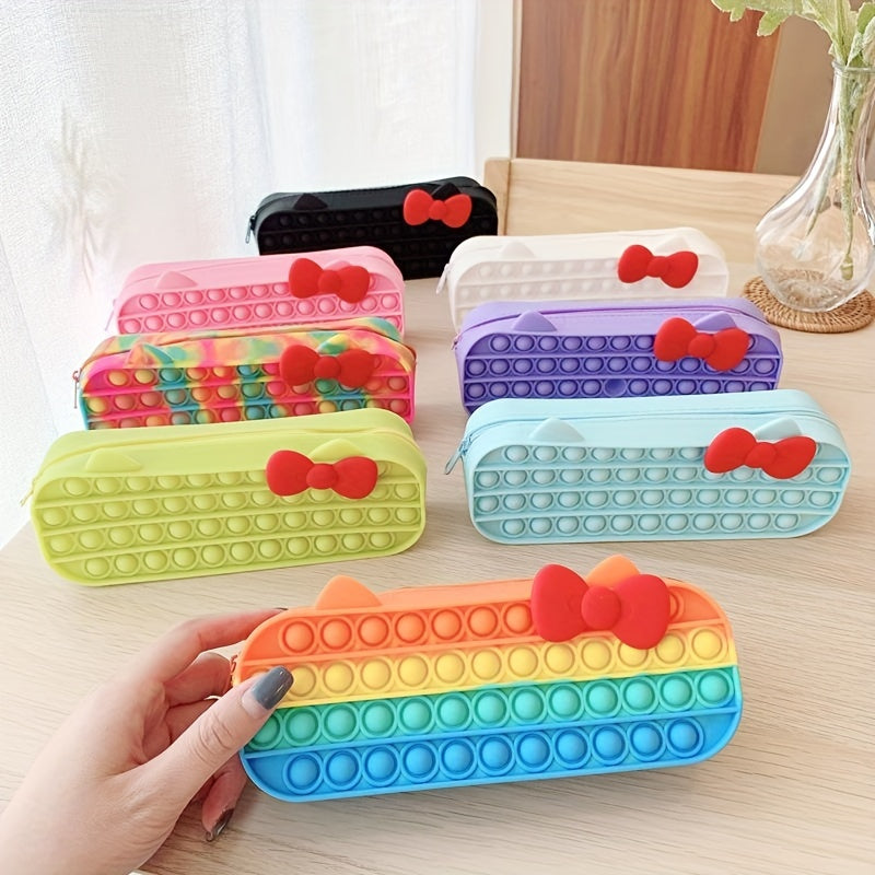 Rainbow Colorful Stationery Box Pencil Pen Case Coin Purse Soft Surface Bag Sili