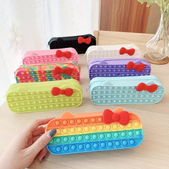 Rainbow Colorful Stationery Box Pencil Pen Case Coin Purse Soft Surface Bag Sili