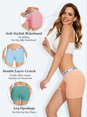 4 Pk Plus Size Panties Set Women's Plus Letter Print Double Layered Boyshorts