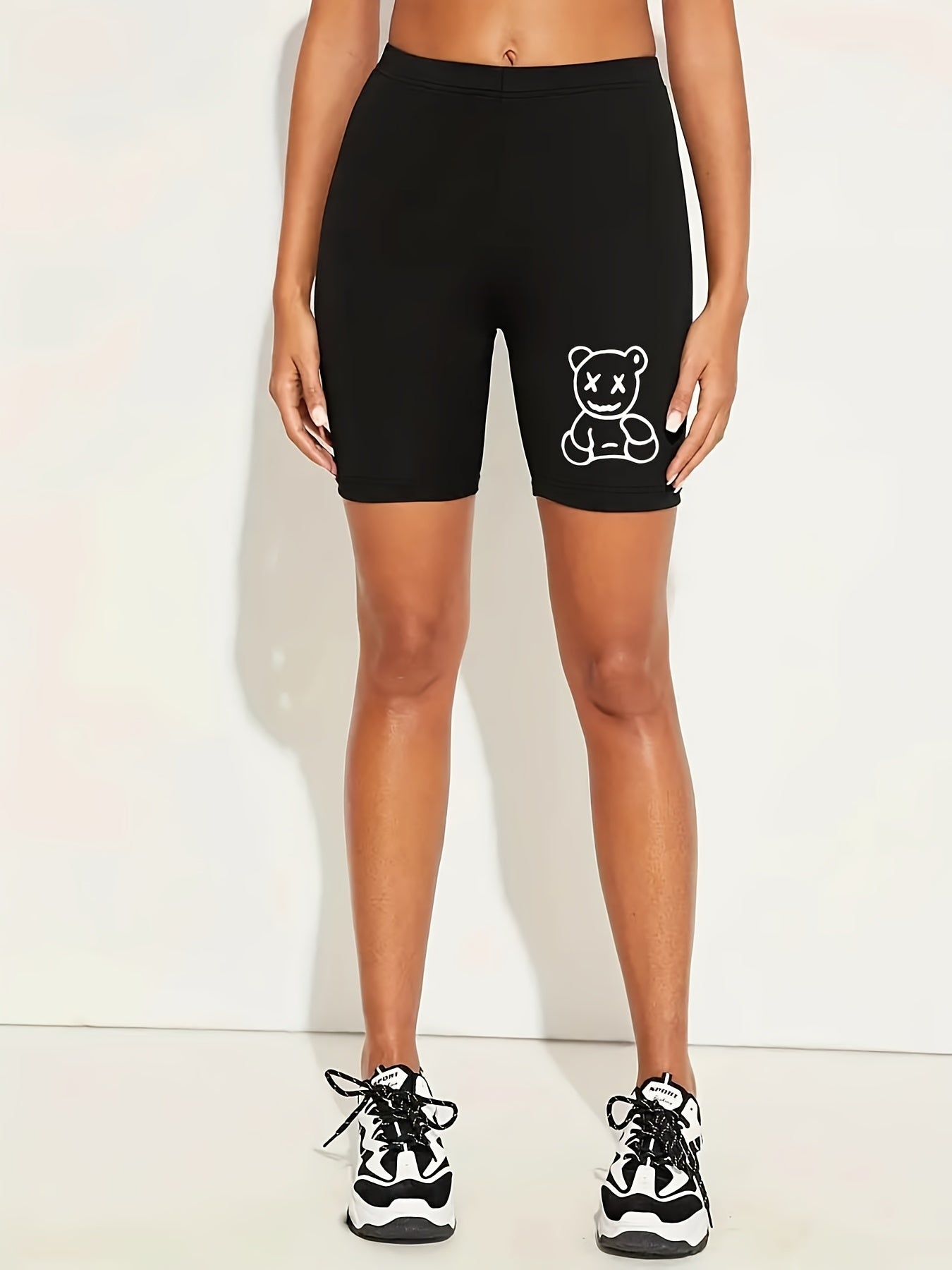 Bear Printed High Waist Yoga Shorts Women's Activewear