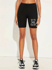 Bear Printed High Waist Yoga Shorts Women's Activewear
