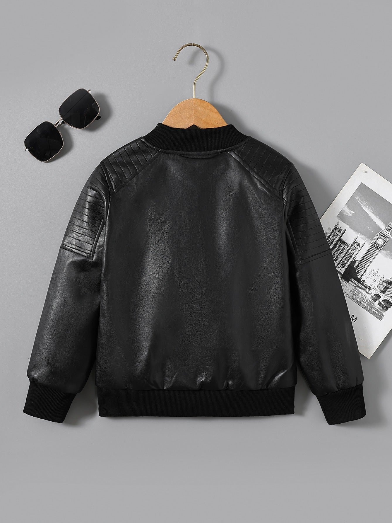 Christmas Boys Faux Leather Zipper Jacket