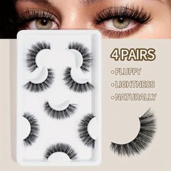 4 Pairs Natural Wispy Long 3D Faux Mink Cross False Eyelashes