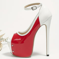 Colorblock Peep Toe Ankle Strap Stiletto Heels