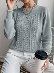 Solid Crew Neck Sweater Long Sleeve Loose Knit Sweater
