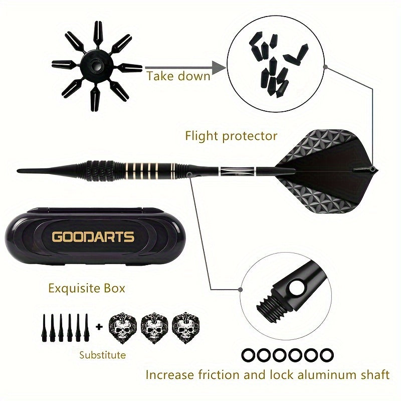Soft Tips Dart Set 18g Plastic Head Dart Portable Box 6 Tips 6 O Rings 3 Wings