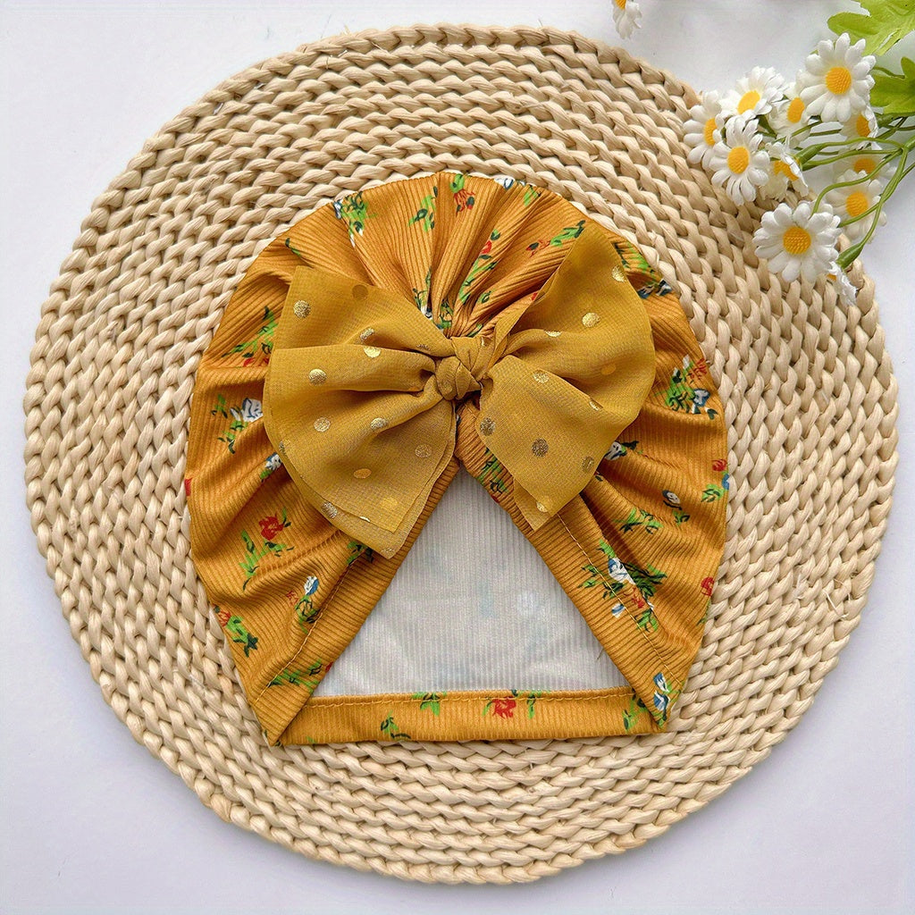 Soft Elastic Baby Print Bow Hat Kids Accessories