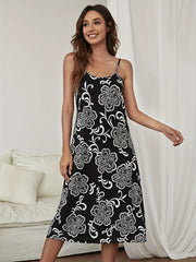 Flower Print Slip Nightdress Backless Sleep Dress