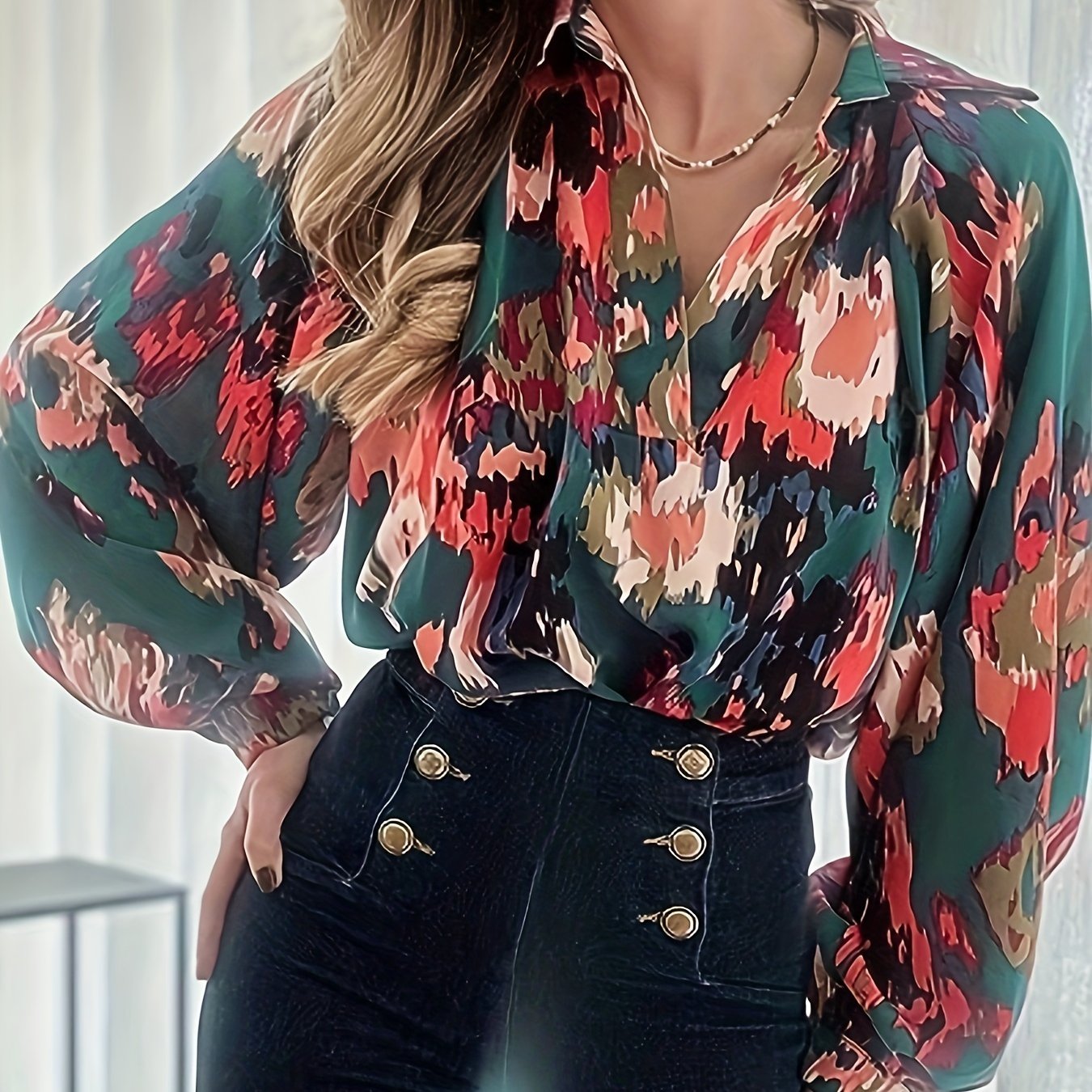 Tie Dye Lantern Sleeve Top