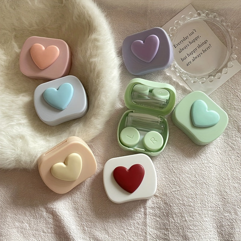 Heart Lens Cases 5 In 1 Travel Lens Box With Mirror Tweezers Remover Tool