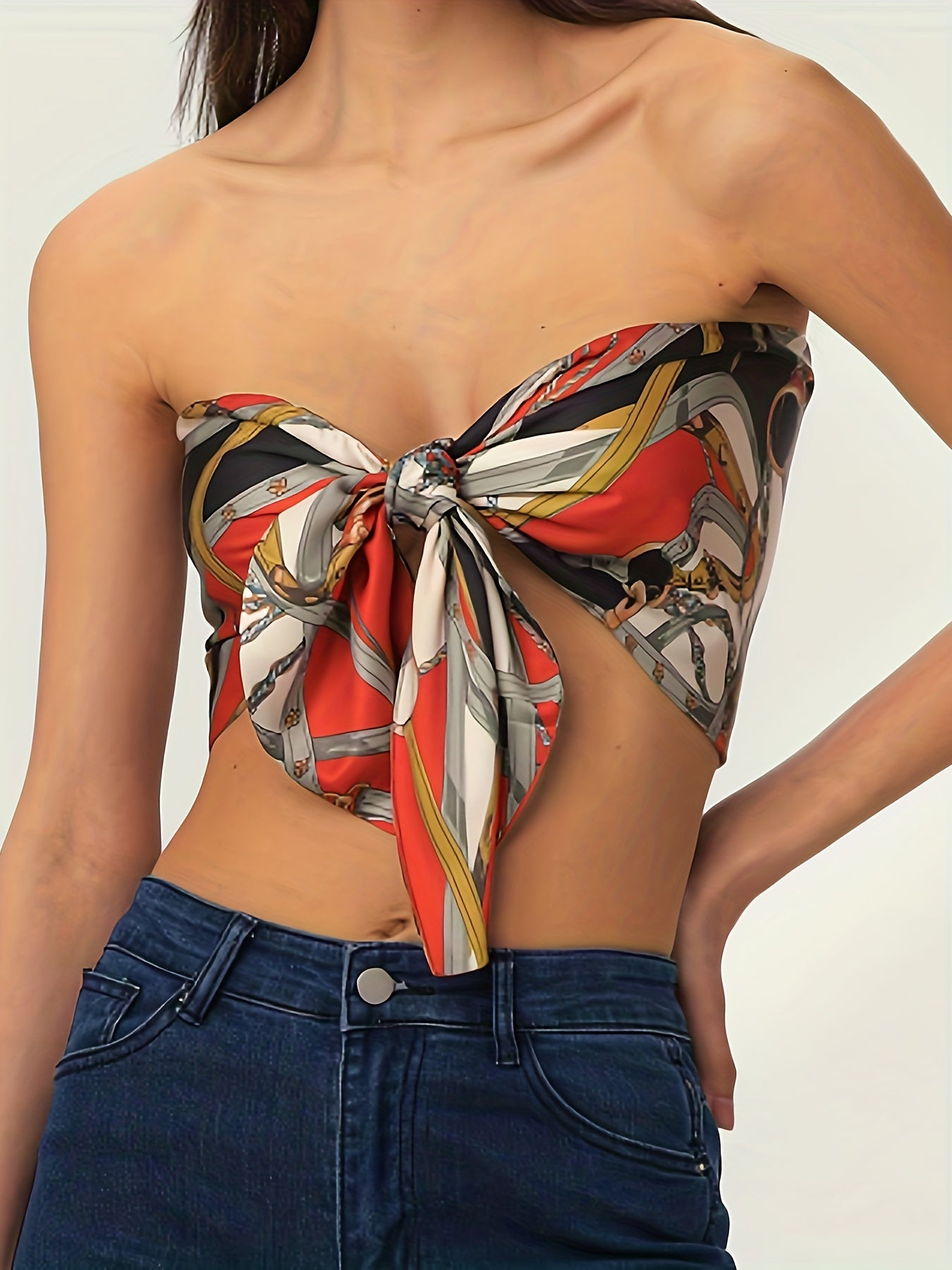 Tie Front Crop Tube Top Summer Sleeveless