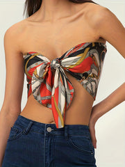 Tie Front Crop Tube Top Summer Sleeveless