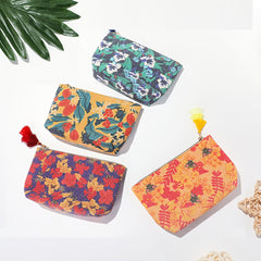 Vintage Floral Pattern Cosmetic Bag Canvas Roomy Zipper Makeup Bag