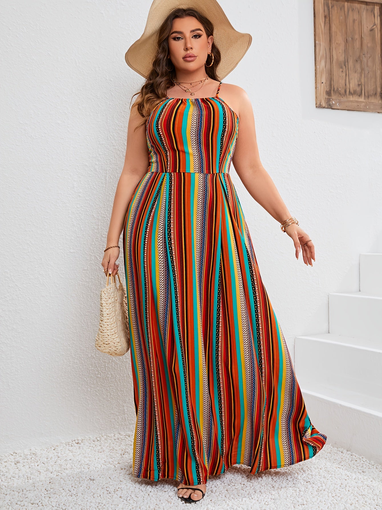 Colorful Stripe Print Maxi Dress