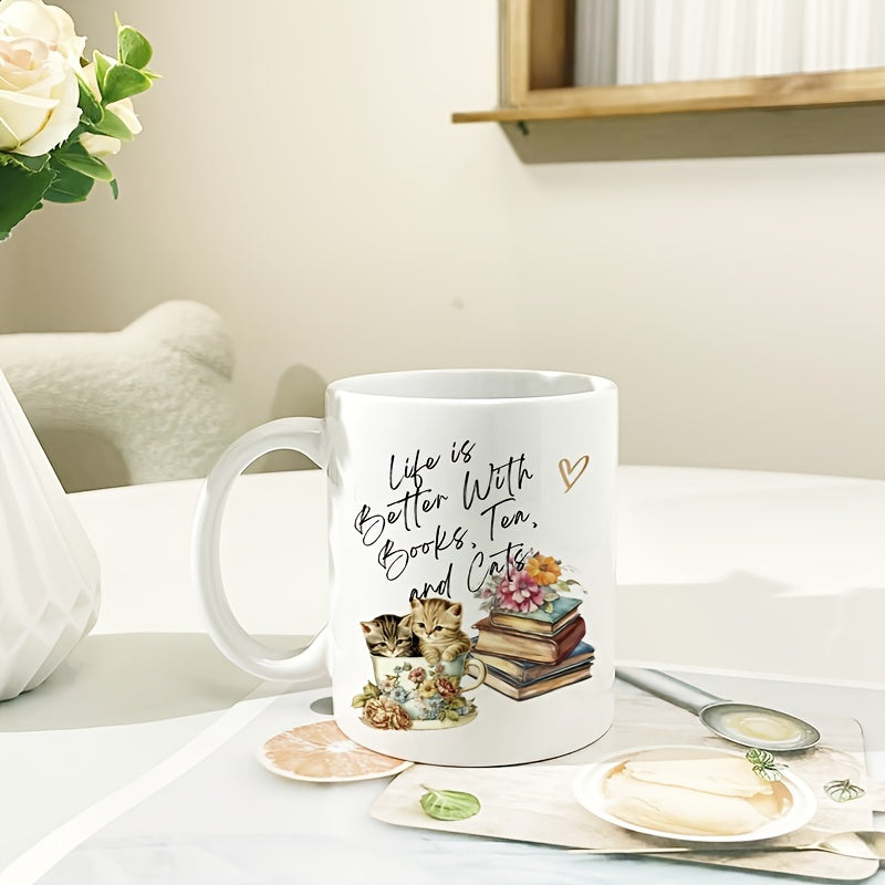 11oz Cat Pattern Ceramic Cup Wide Mouth Coffee Cup Outdoor Camping Picnic Travel