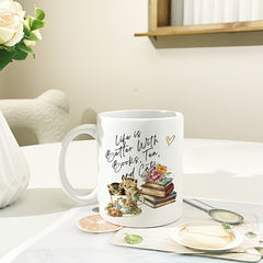 11oz Cat Pattern Ceramic Cup Wide Mouth Coffee Cup Outdoor Camping Picnic Travel