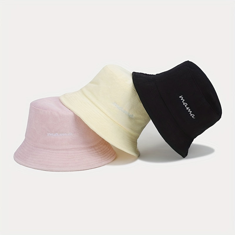 Mama Embroidery Bucket Hat Warm Plush Basin Casual Fisherman Cap