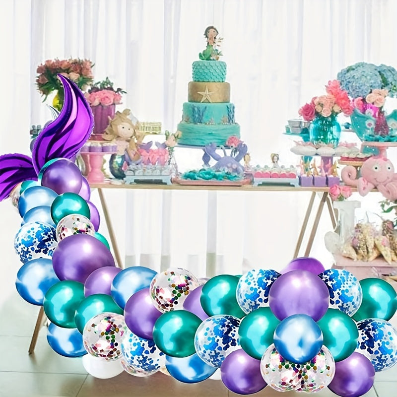 44pcs Mermaid Tail Glitter Balloon Set Party Birthday Decoration