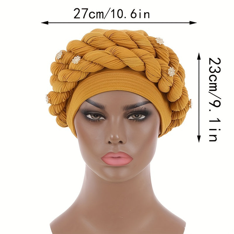 Twisted Braided Turban Cap Pre-tied Head Wrap Elastic Ramadan Hijab
